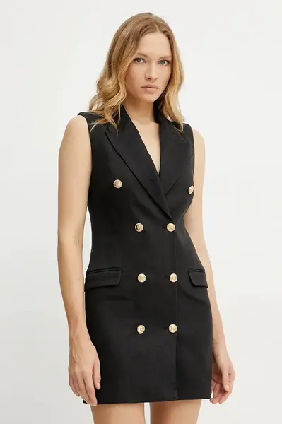 Lněné šaty Elisabetta Franchi černá barva, mini, AB85352E2