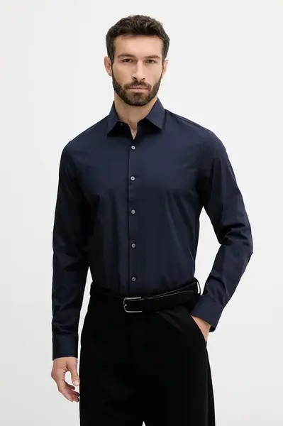 Košile Calvin Klein pánská, tmavomodrá barva, slim, s klasickým límcem, LV019EU000