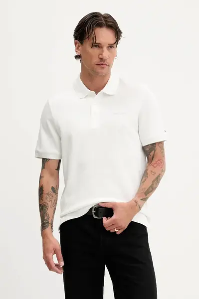 Bavlněné polo tričko Tommy Jeans pánské, bílá barva, DM0DM21935