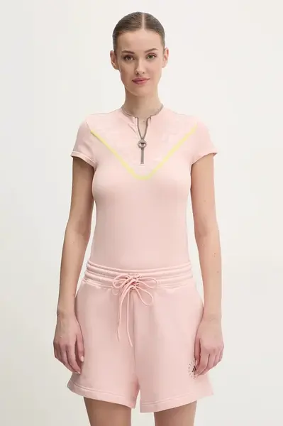 Tréninkové tričko adidas by Stella McCartney TrueNature růžová barva, s pologolfem, JI5227
