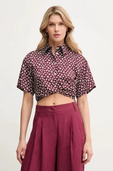 Bavlněná košile Marella MOCA vínová barva, regular, s klasickým límcem, 2513111042200