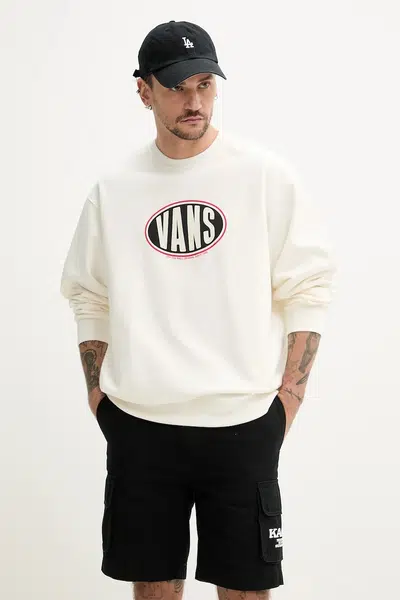 Bavlněná mikina Vans pánská, béžová barva, s potiskem, VN000HPQFS81