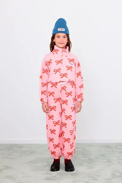 Dětské bavlněné tepláky Tinycottons WORMS SWEATPANT růžová barva, AW25-076