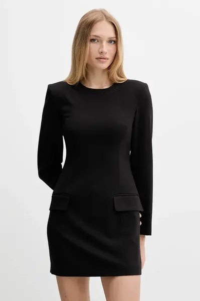 Šaty z vlněné směsi Armani Exchange černá barva, mini, přiléhavé, XW000661 AF16142