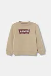 Dětská mikina Levi's BATWING CREWNECK béžová barva, s potiskem, 8E9079