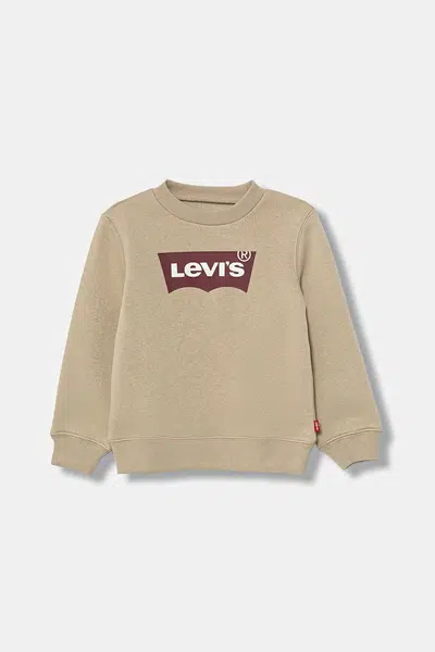 Dětská mikina Levi's BATWING CREWNECK béžová barva, s potiskem, 8E9079