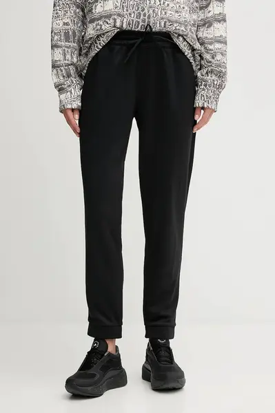 Tréninkové kalhoty adidas Performance WORKOUT ESSENTIALS dámské, černá barva, s potiskem, JW2697