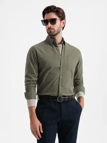Pánská bavlněná košile Ombre REGULAR FIT s kapsou - khaki