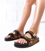 marka niezdefiniowana Kliris Crochet Leopard Print Sandals with Adjustable Straps