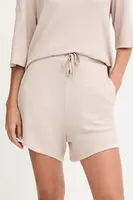 Kraťasy BOSS Ottoman_Shorts dámské, béžová barva, high waist, 50545617