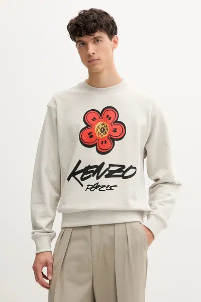 Bavlněná mikina Kenzo Kenzo x Futura pánská, šedá barva, s potiskem, FF65SW2524MC
