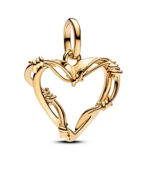 Pandora Pozlacený přívěsek Drátěné srdce Shine ME 762526C00