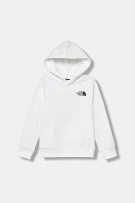Dětská mikina The North Face TEEN BOX NSE REGULAR HOODIE bílá barva, s kapucí, s potiskem, NF0A89H9LA91