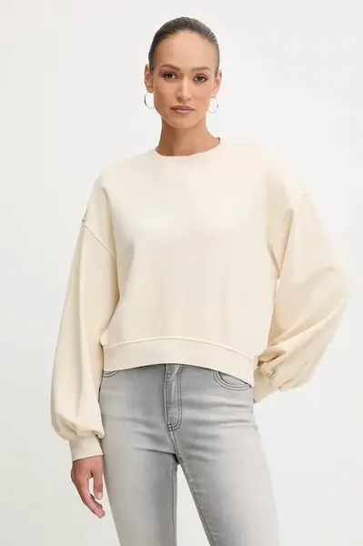 Bavlněná mikina Pinko dámská, béžová barva, hladká, 105510 A2RB