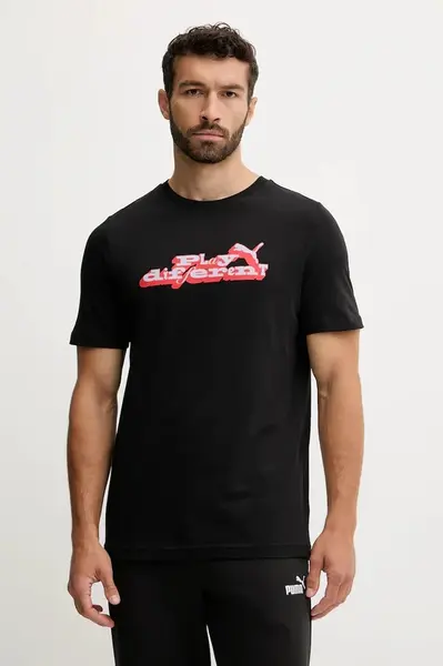 Bavlněné tričko Puma pánské, černá barva, 632111