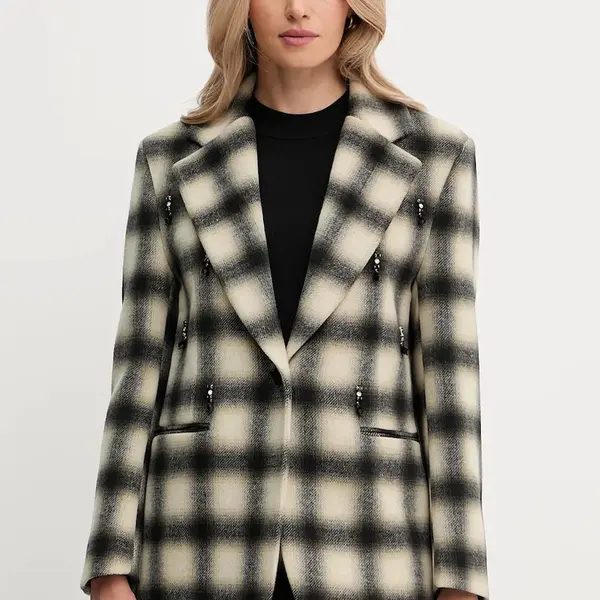 Blazer s příměsí vlny Liu Jo béžová barva, dvouřadový, MF5193 T079A