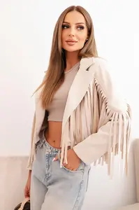 Kesi Włoski Dámská semišová bunda s třásněmi velbloudí