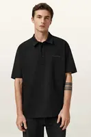 Bavlněné polo tričko AllSaints XANDER pánské, černá barva, M071PC