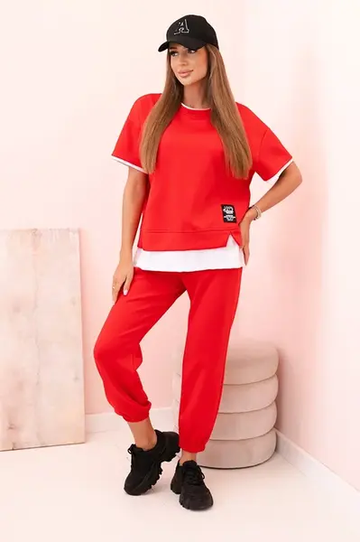 Kesi Włoski Dámská máslová souprava s krátkým rukávem a kalhotami červený