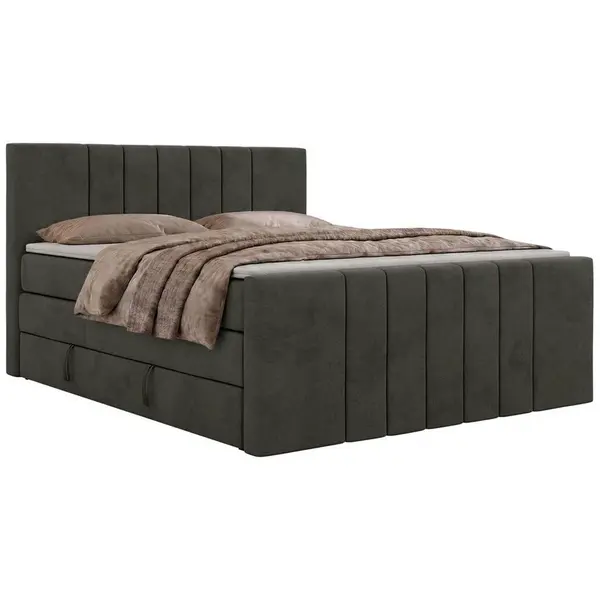 MKS POSTEL BOXSPRING INERO DUO KING 160/200 - Tmavě šedá Samet - Topper T25 - H4