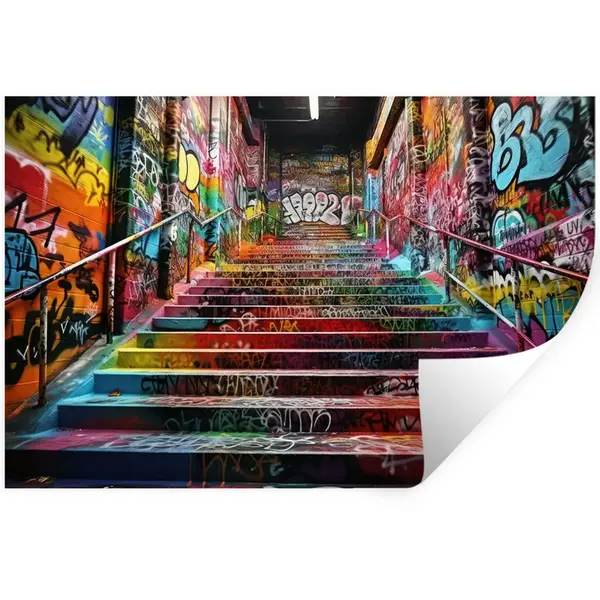 MuchoWow SAMOLEPKA NA ZEĎ Schody - Graffiti - Barvy - Umění 60x40 cm