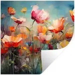 MuchoWow SAMOLEPKA NA ZEĎ Květiny - Akvarel - Umění - Botanické - Příroda 50x50 cm