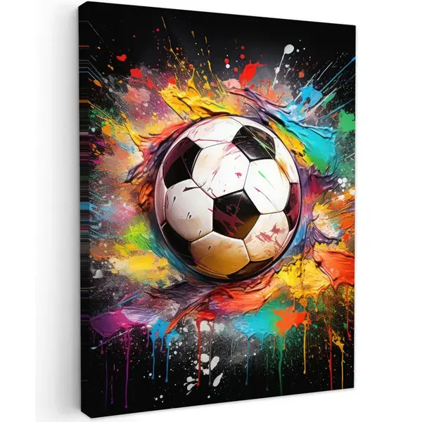 MuchoWow OBRAZ NA PLÁTNĚ Fotbal - barva - barvy - černá - bílá 60x80 cm