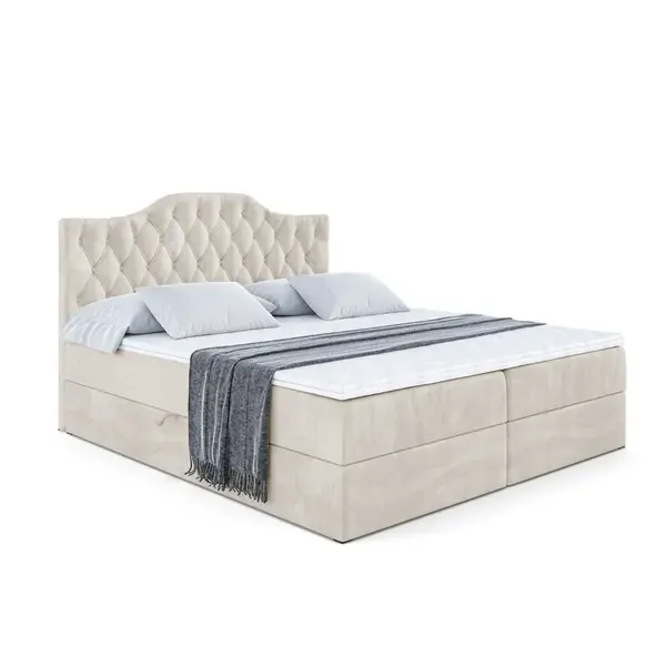 ALTDECOR AMERICKÁ postel s matrací H3 a roštem – VILA-1 – 180 × 200 cm, ecru