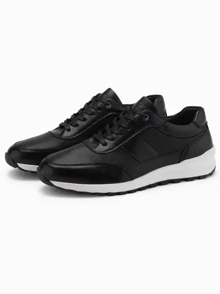 Ombre Men's eco leather sports sneakers shoes - black