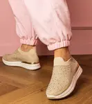 marka niezdefiniowana Beige women's platform sneakers with rhinestones Luizet