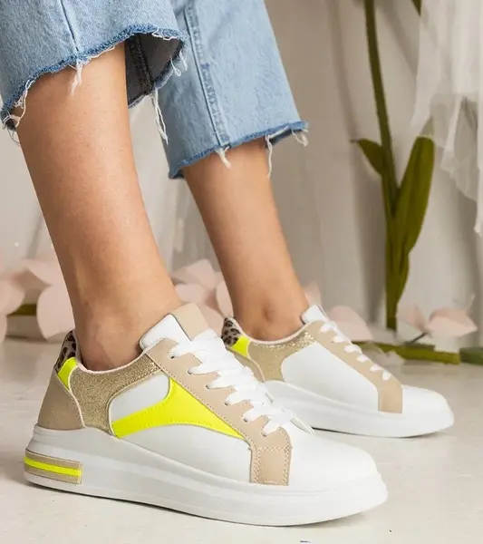 Gemre White women's sneakers with glitter and leopard accents Wellos