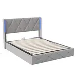 ČALOUNĚNÁ postel 140x200 cm s lamelovým roštem a boxem, čelo, LED, sametový potah, šedá