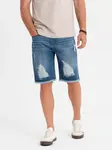 Ombre Men's short denim shorts with rips and holes - blue