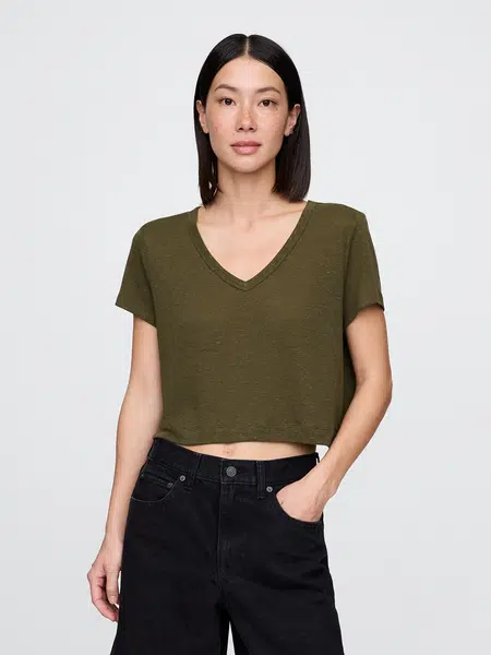 GAP Lněné crop tričko - Dámské
