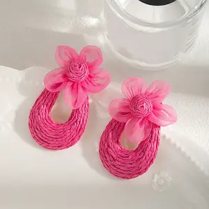 Rattan & Gauze Stud Earrings