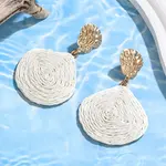 Teardrop with Shell Shape Alloy Raffia Dangle Stud Earrings