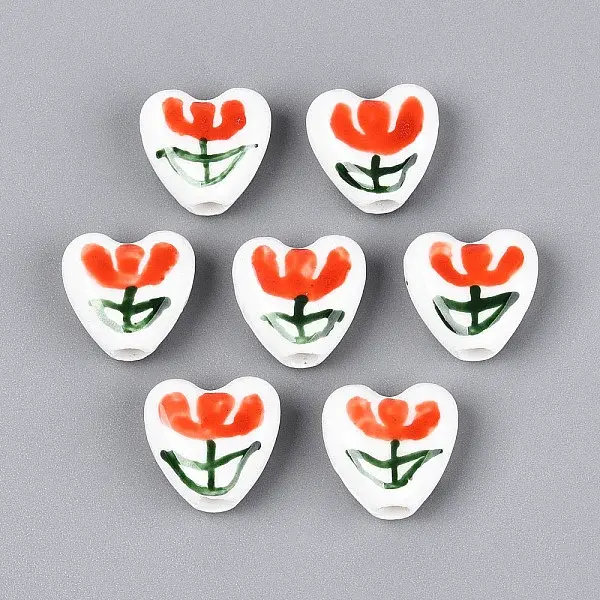 Hand Painted Tulip Flower Porcelain Ceramic Beads