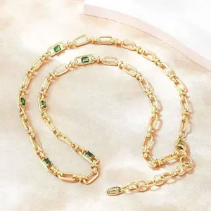 5MM Brass Pave Cubic Zirconia Oval Link Chain Necklaces