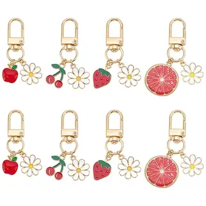 16Pcs 4 Styles Flower & Fruit Alloy Enamel Pendant Decoration