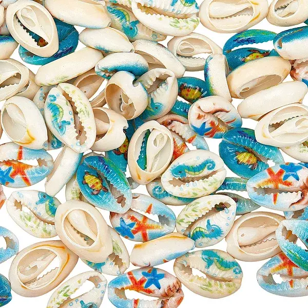 80Pcs Printed Natural Cowrie Shell Beads