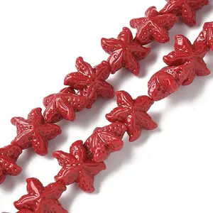 Synthetic Coral Dyed Carved Beads Strands