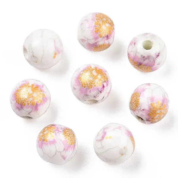 Floral Printed Porcelain Beads