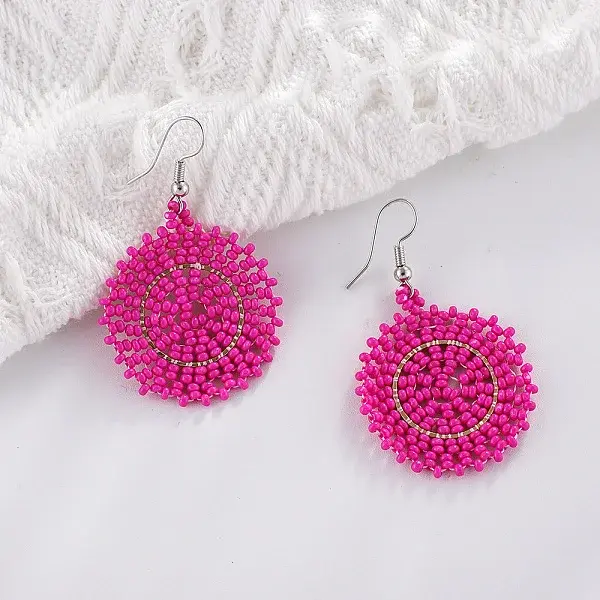 Glass Seed Braided Dangle Earrings for Women
