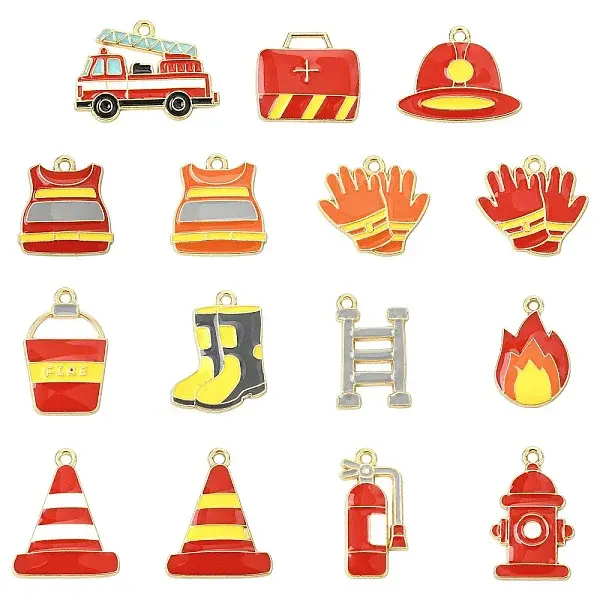 30Pcs 15 Styles Firefighting Series Alloy Enamel Pendants