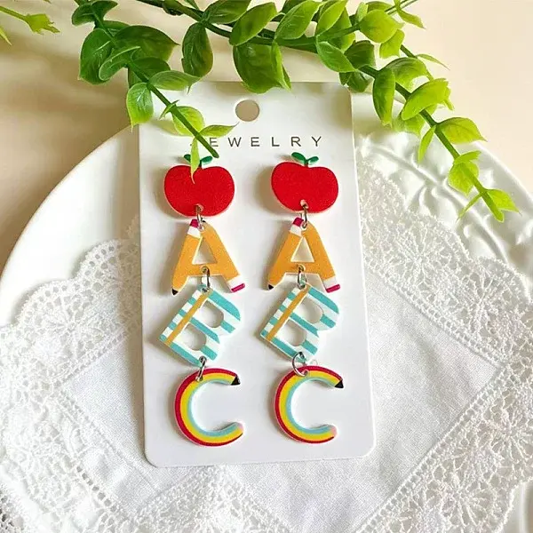 Teachers' Day Printed Acrylic Stud Dangle Earrings