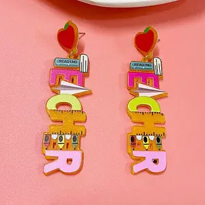 Teachers' Day Printed Acrylic Stud Dangle Earrings for Women