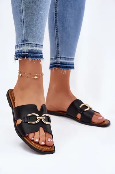 EVENTO Dámské Ploché Pantofle S Dekorativním Detalem Černé Amiresna