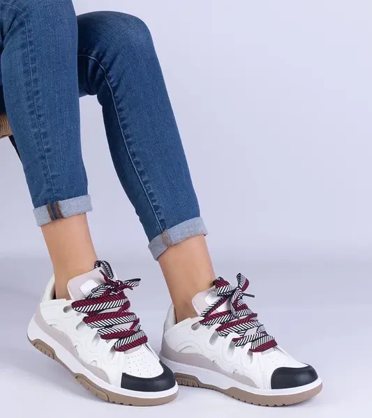 Gemre White women's sneakers with decorative lacing Grejs