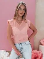 Sweter damski one size krótki SELFINA jasnoróżowy Dstreet