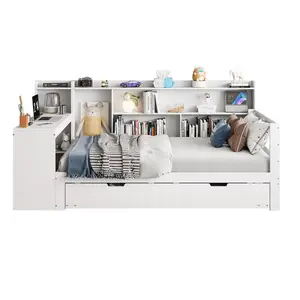 CHICFURN POSTEL 90/200 cm v bílé barvě s výsuvným lůžkem, stolem, USB a policemi